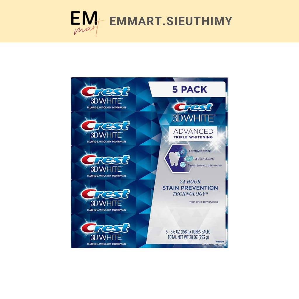 Set 5 tuýp Kem đánh răng Crest 3D White Advanced 158g/tuýp