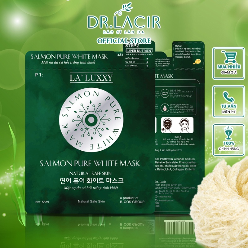Mặt nạ da cá hồi cấp ẩm và siêu trắng mịn mướt La'luxxy DR.LACIR hộp 3 miếng DR13