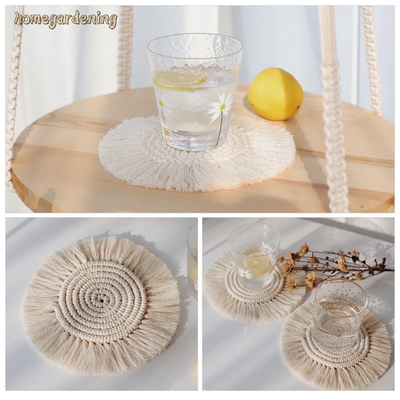 Miếng lót ly bằng dây cotton bện chống trượt phong cách bohemian