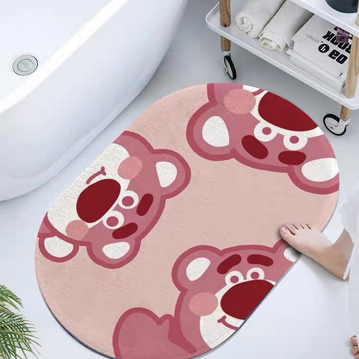 Thảm Lau Chân Silicon Siêu Mềm Siêu Dày, Siêu Thấm Nước Chất Liệu Chống Trượt Hình Gấu Hồng