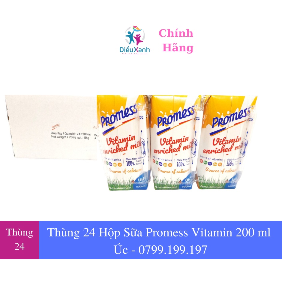 [ Thùng 24 Hộp ] Sữa Tươi Promess Vitamin Ít Béo Canxi 200ml - Sữa Tươi Pháp