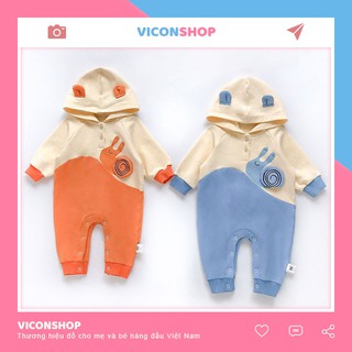 Bộ Body Dài Tay Mũ Liền Ốc Sên Cho Bé Sơ - [BDD7]