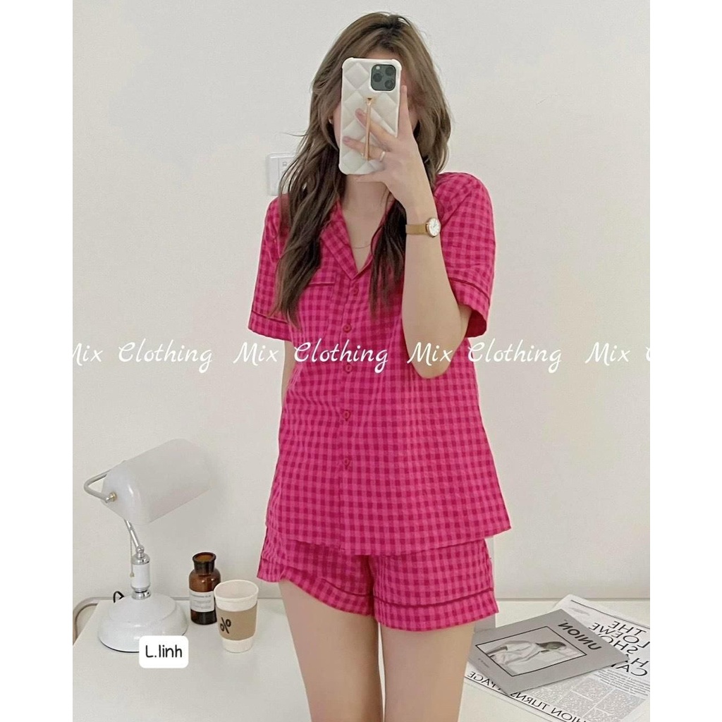 Sét bộ pizama xốp kẻ ô vuông 3158
