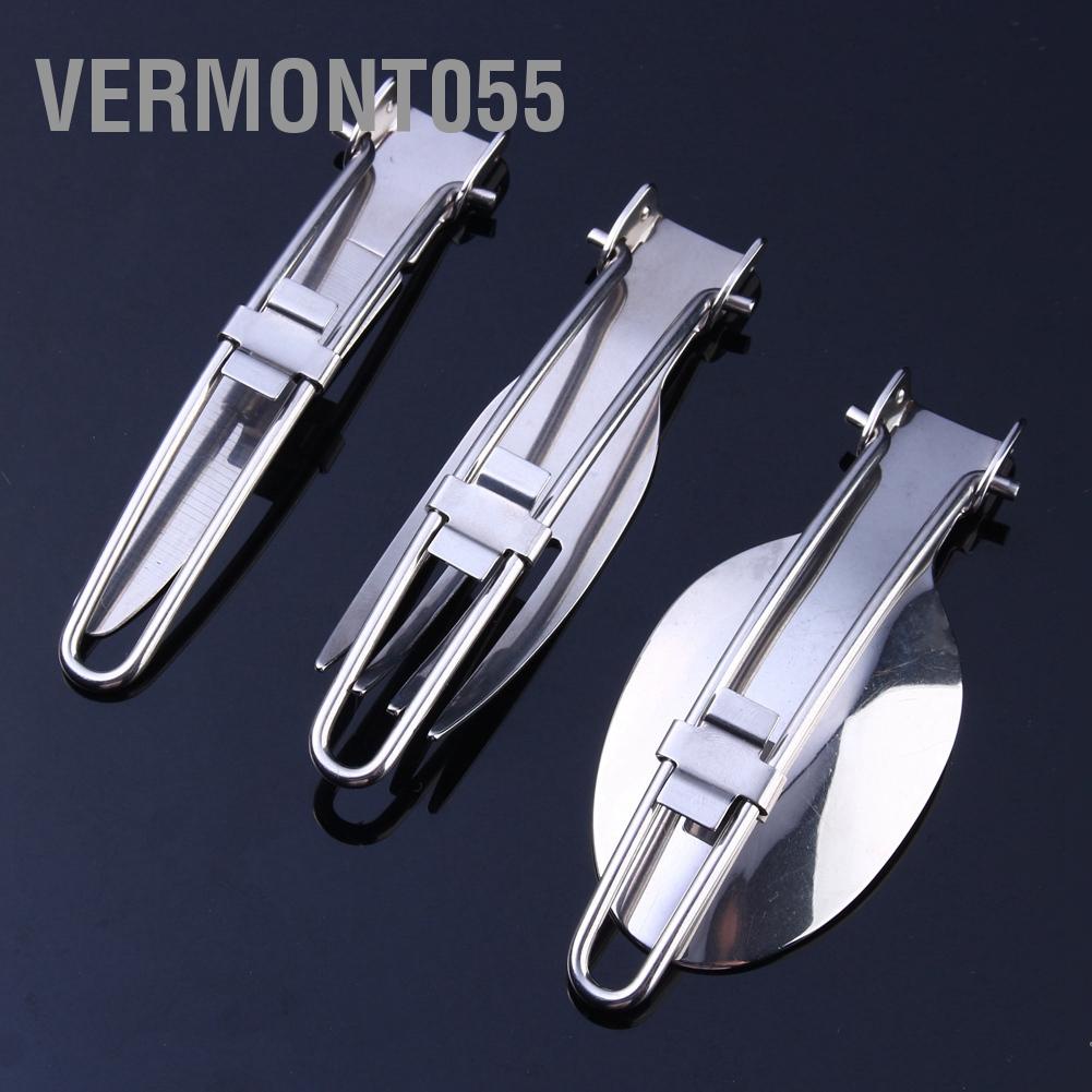 💯Hàng Hot😁 Thép không gỉ Di động Cắm trại Dã ngoại Bộ dao kéo Bộ dao dĩa + Túi 💖Hàng giao ngay💖Vermont055