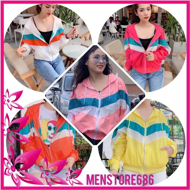 Áo khoác dù nữ phối 3 màu cầu vồng ảnh thật