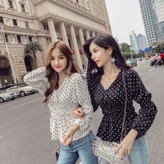 Áo chấm bi nữ/ Set đồ nữ xinh (áo + chân váy caro)