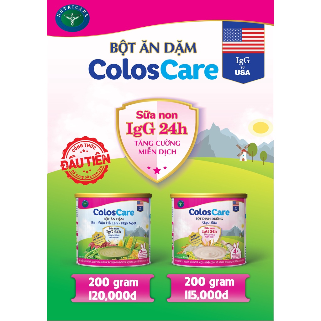 BAD Dinh Dưỡng 2 vị Mặn,Ngọt Colos care 200g Bổ sung sữa non,Igg24h Nguyên liệu nhập khẩu từ Mỹ 100% của Cty Nutricare