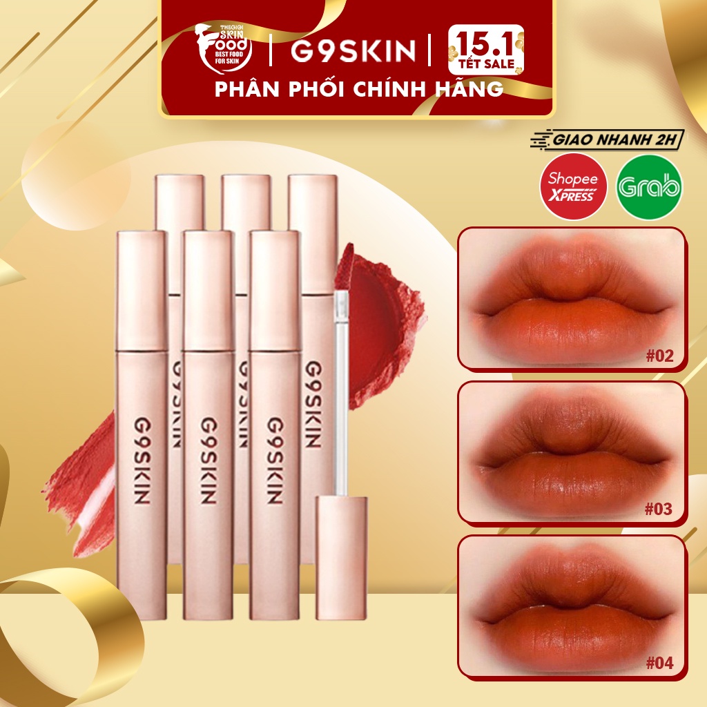 Son kem lì, siêu mịn mượt, lên màu chuẩn Hàn Quốc G9Skin First V-Fit Velvet Tint 3.5g (03 nâu gạch, 04 đỏ gạch)