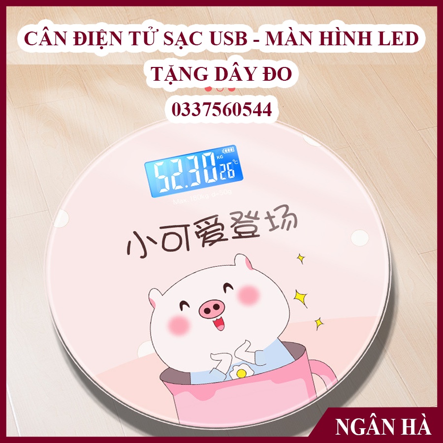 Cân Điện Tử Kính Cường Lực Tải Trọng 180kg Màn Hình Led Công Nghệ Hiện Đại Độ Chính Xác Cao &amp; Tặng kèm dây đo