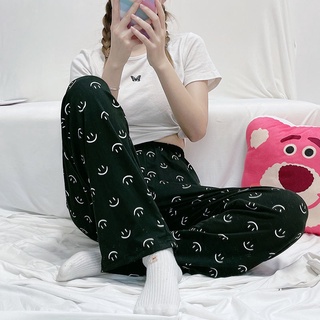 Quần Ngủ Ống Rộng Lưng Cao In Hình Mặt Cười Phong Cách Hong Kong Thời Trang Mới Thoải Mái Cho Nữ