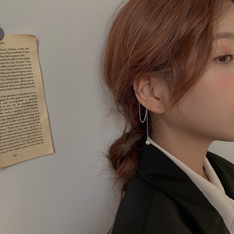 Khuyên Kẹp Tai Tua Rua Không Xỏ Đính Ngọc Trai Giả Đơn Giản