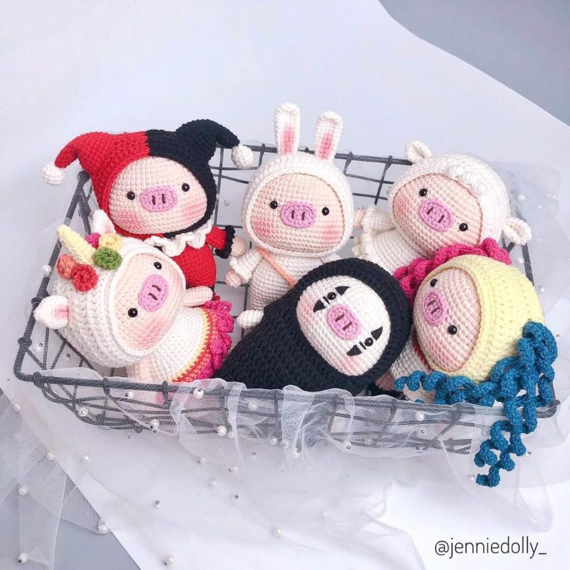 Heo bông xinh xắn thú bông len handmade