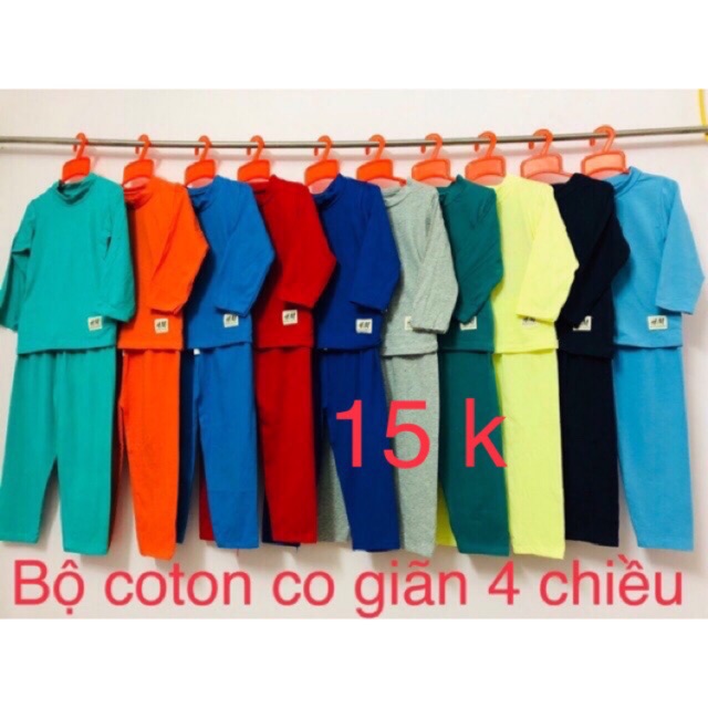 Set 5 bộ coton co giãn 4 chiều dài bé trai /bé gái 7-18 kg , giá từ 15 k