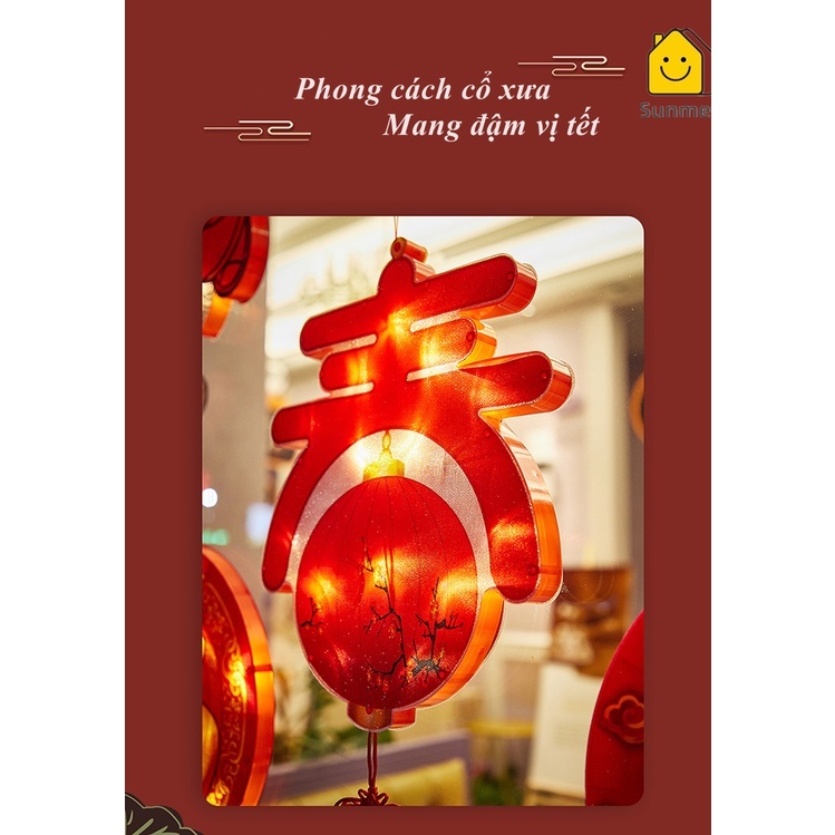 Đèn LED Lồng Đèn Trang Trí DECOR quà tặng Tết-Chữ Phúc Tiếng Trung Quốc Sử Dụng Pin Có Nút Hít Mặt Kính