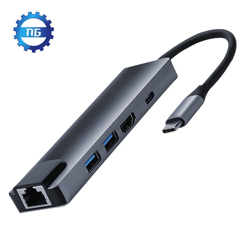 (Đang Bán) Bộ Hub Type C 5 Trong 1 Usb3.0 Hdmi-Compatible + Rj45 + Usb3.0 + Pd Cho Macbook Pro / Air Huawei Matebook 13