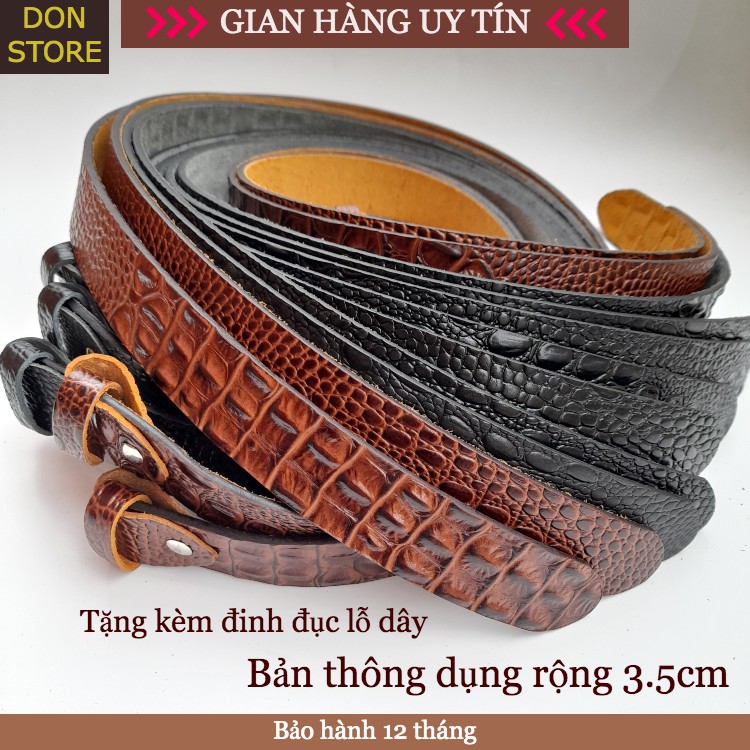 Dây Thắt Lưng Nam  Da Bò Thật Vân Cá Sấu Cho Khóa Kim Cài hoặc Khóa Bấm Lỗ cm