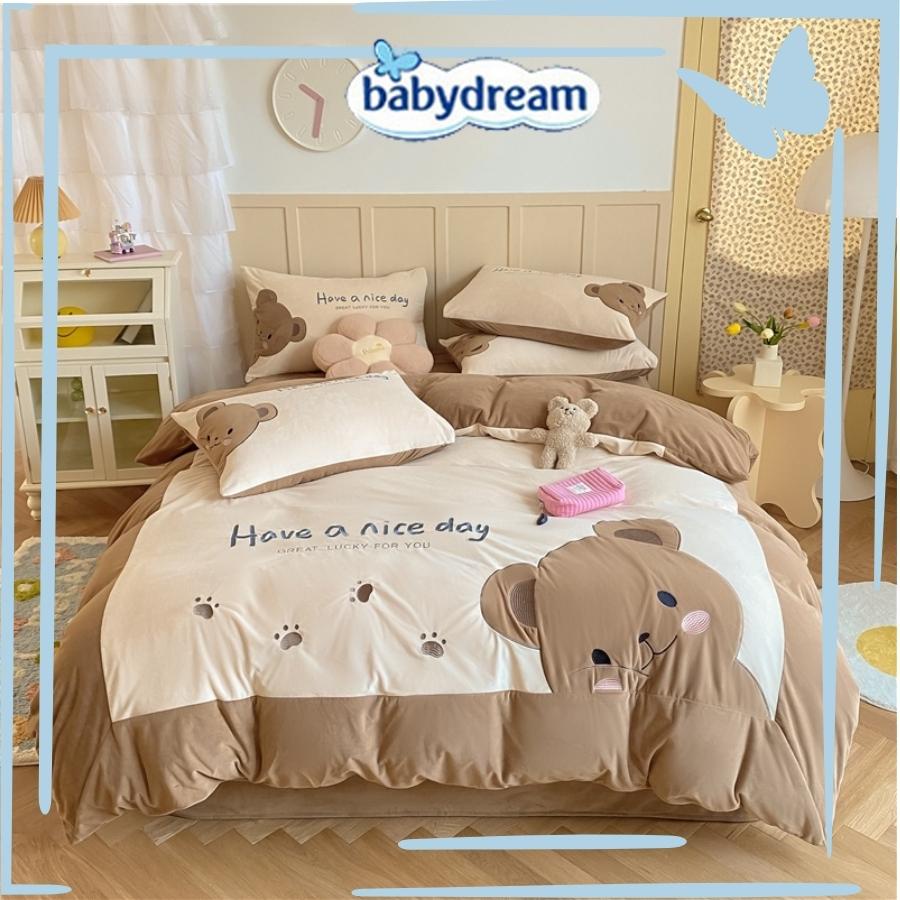 Set Chăn Ga Giường Và Vỏ Gối Chất Nỉ Nhung Gấu Bear Siêu Mềm Mịn Baby Dreams