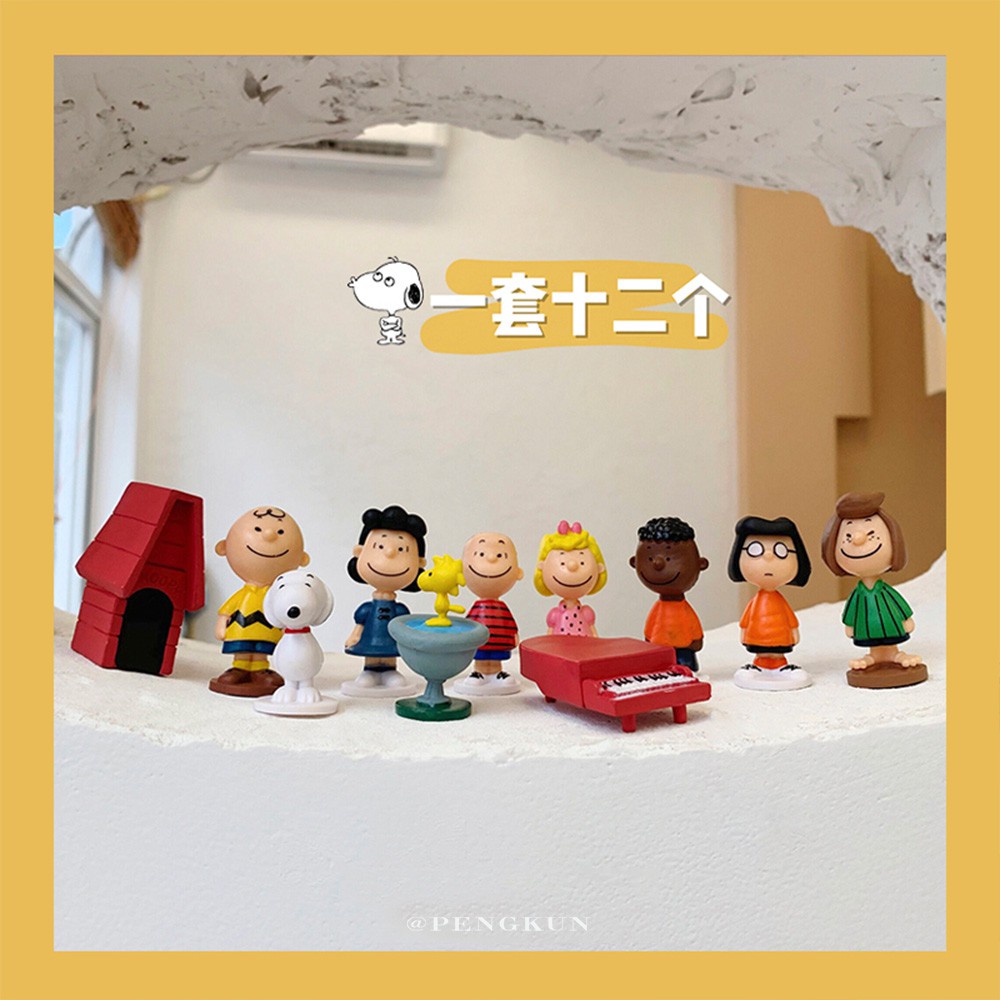 Set 12 Mô Hình Snoopy Hoạt Hình Thủ Công Sáng Tạo Dễ Thương Trang Trí Bàn Làm Việc