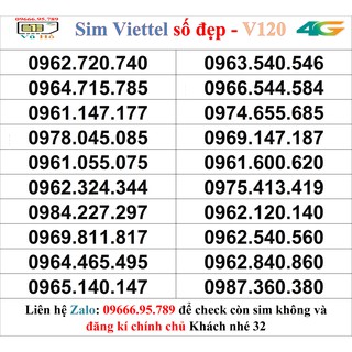 Sim Viettel V120 đầu 09 số đẹp giá rẻ 32