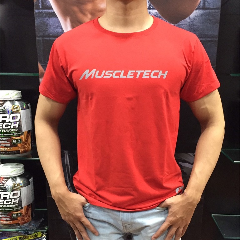 Áo Thun Có Tay - Vải Poylester-cotton 4 chiều - Nhiều Màu, Đủ Size - có Logo hãng Muscletech/TC Sport Food - Hàng VN