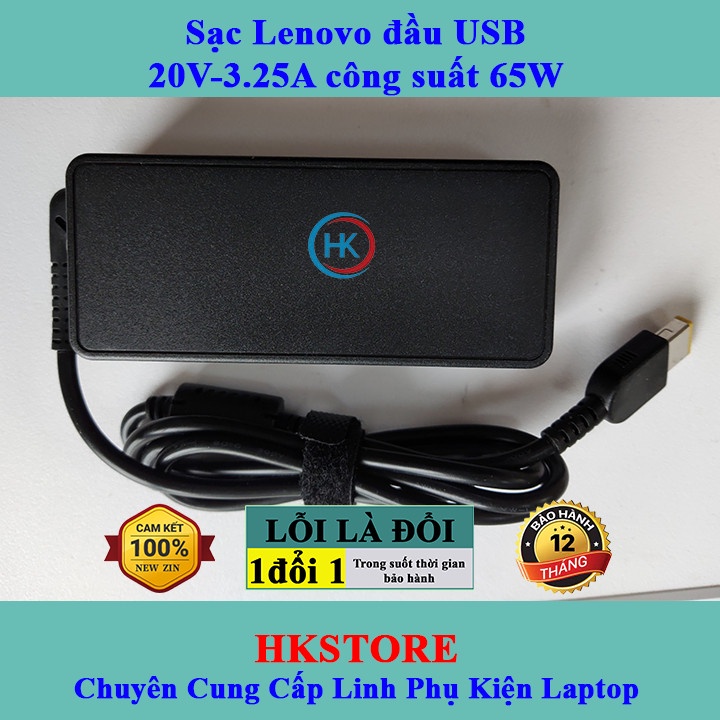 Sạc Laptop Lenovo 20V-3.25A 65W chân Vuông - USB Lenovo T440 g40-70 g50-70 G500 T540 G400 G410 G500 X240 X250 X260