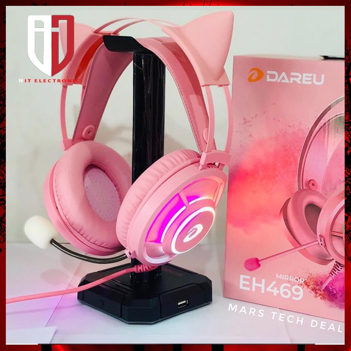 Tai Nghe Máy Tính Headphone Tai Mèo DAREU EH469 7.1 Led RGB Có Dây Tai Nghe Màu Hồng Có Mic Chuyên Game
