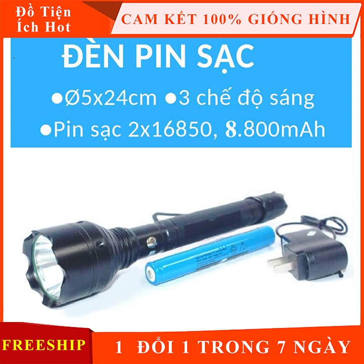 Đèn pin cầm tay siêu sáng chống thấm nước sạc điện 8800mAh 3 chế độ, đèn pin siêu sáng pin trâu