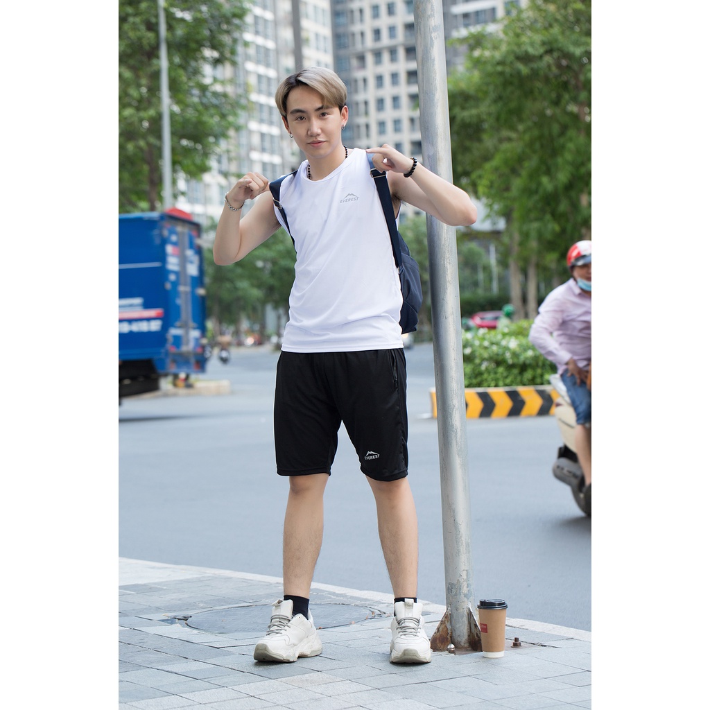 Áo thun ba lỗ thể thao, tập gym nam màu đen co dãn thời trang Kabuto