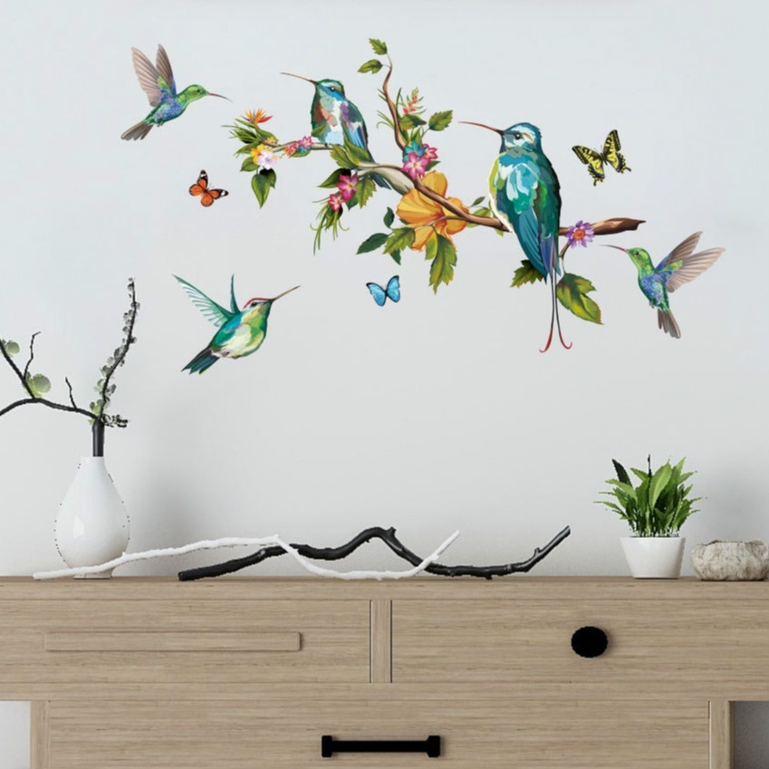 BUTTERFLY Giấy Dán Tường Pvc Chống Thấm Nước Hình Con Chim Và Bướm Nhiều Màu