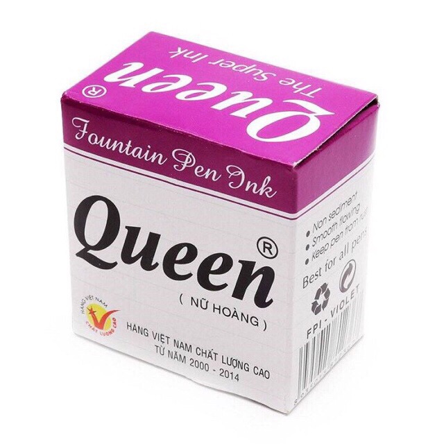 1 lọ mực Queen viết bút máy có 3 loại mực: tím -xanh-đen