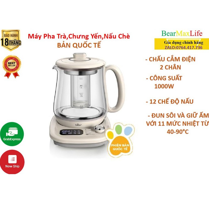Máy Pha Trà,Chưng Yến,Đun Nước_Giữ Ấm Bear YSH-C15Q5 Dung Tích 1.5L-Bản Quốc Tế Bảo Hành 18 Tháng Chính Hãng