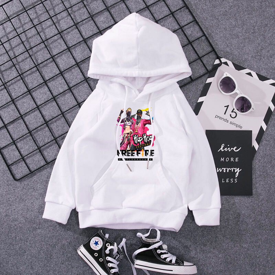 HOT Áo nỉ hoodie trắng in hình free fire cực chất cho bé trai
