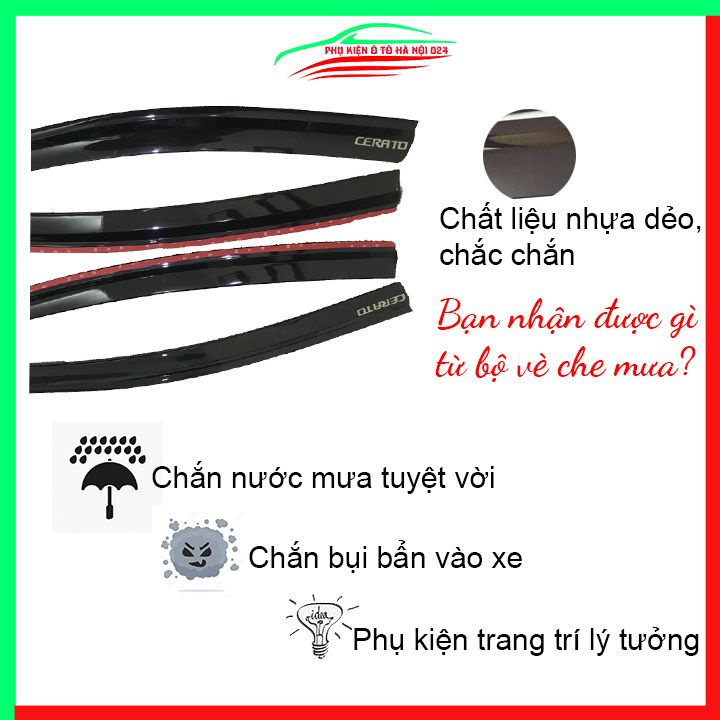 Vè che mưa cho xe ô tô Cerato 2019-2020 vè đen bảo vệ trang trí xe