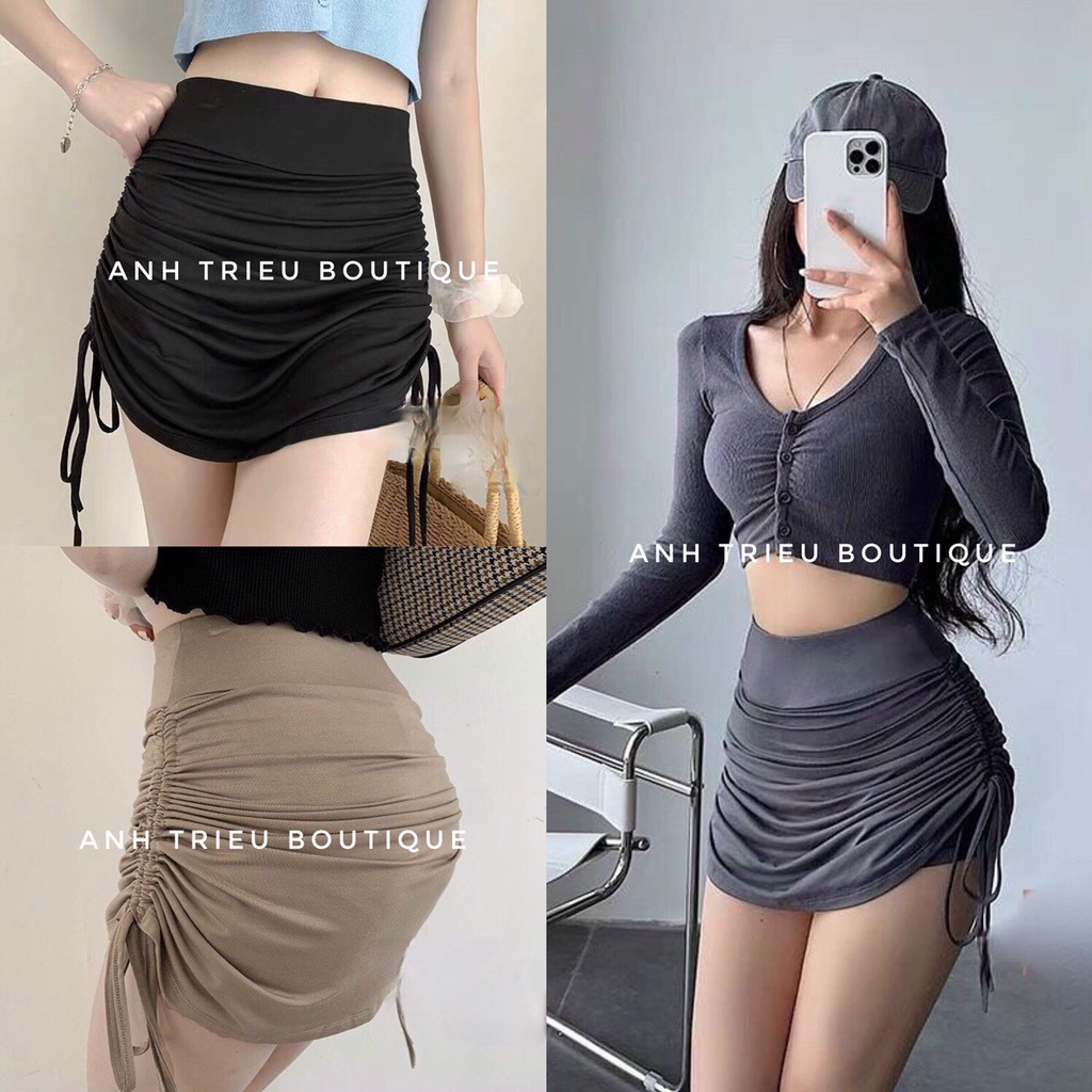 Chân Váy Nhún Hông Rút Dây Cạp Cao Có Lót Trong Cao Cấp Nhất