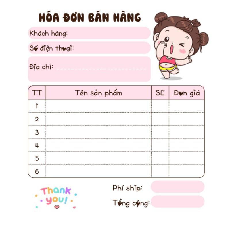 [MUA 10 TẶNG 1] Hoá đơn bán hàng 1 liên dễ thương