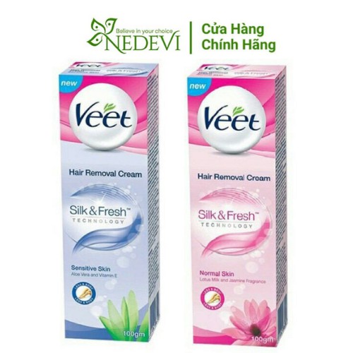 Kem Tẩy Lông VEET Silk &amp; Fresh Tẩy Lông Hiệu Quả Và An Toàn Cho Da 100ML - NEDEVI Chính Hãng