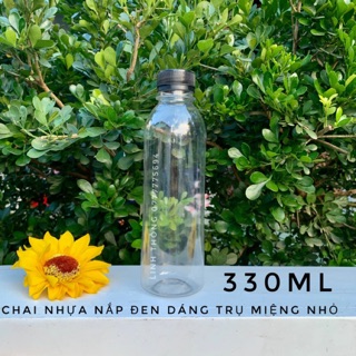 1 Chai nhựa 330ml  nắp đen dáng trụ miệng nhỏ - Chai nhựa trà sữa