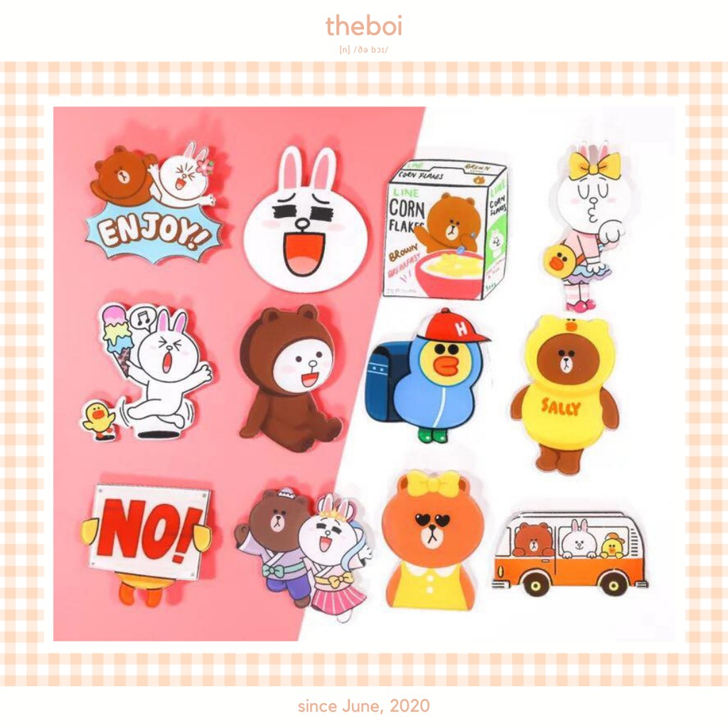 Huy Hiệu Cài Áo - Pin Cài Cặp Sách, Túi Tote Line Friends Thỏ Cony Gấu Brown Vịt Sally (Đọc Kĩ Lưu Ý)