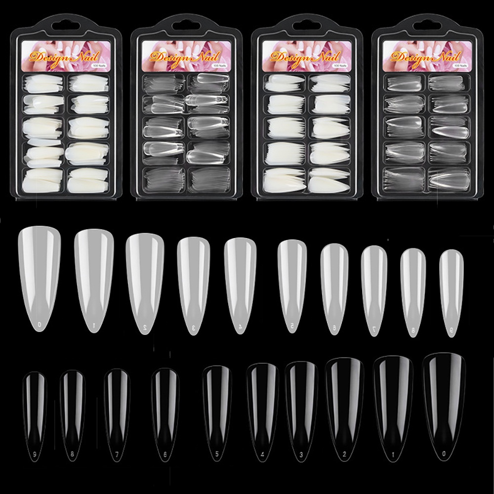 [Hàng mới về] Bộ 100 Móng Tay Giả Bằng Acrylic Trong Suốt Dùng Nối Dài Móng Tay DIY