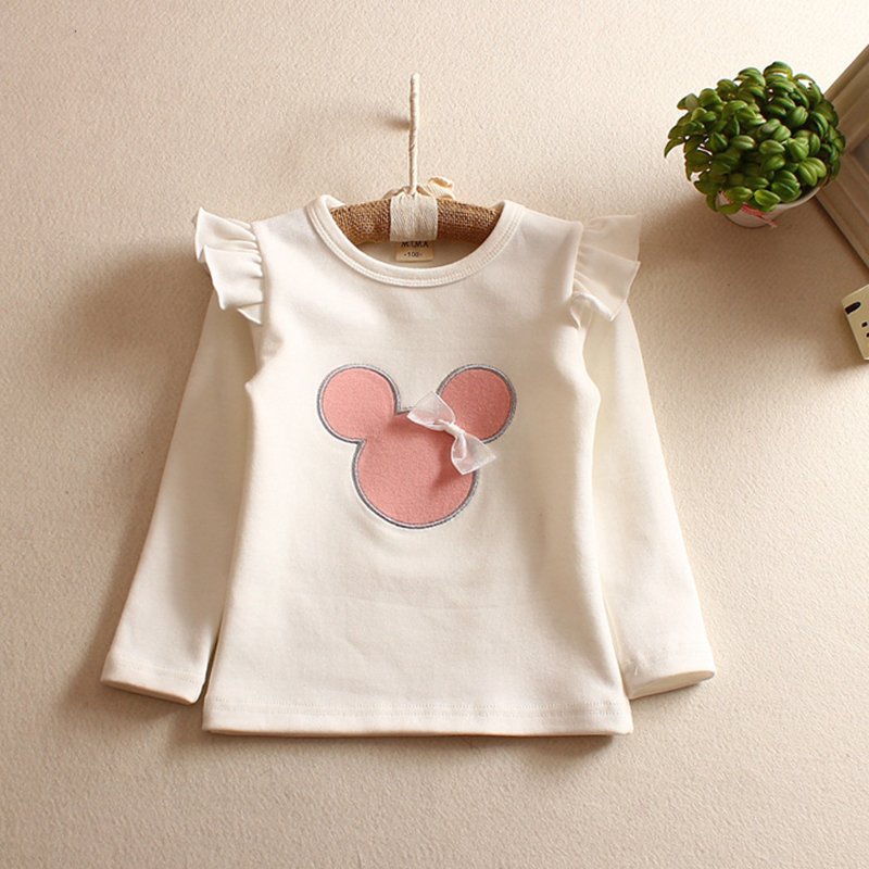 Áo thun cotton tay dài thiết kế hình chuột Mickey dễ thương đáng yêu cho bé gái