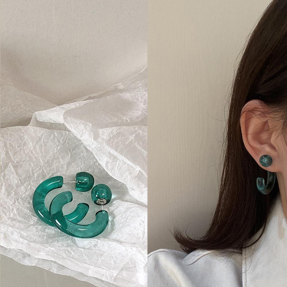 Bông Tai Hình Chữ C Trong Suốt Phong Cách Hàn Quốc Thời Trang Cho Nữ