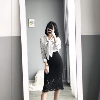 Sơ mi cổ nơ trắng