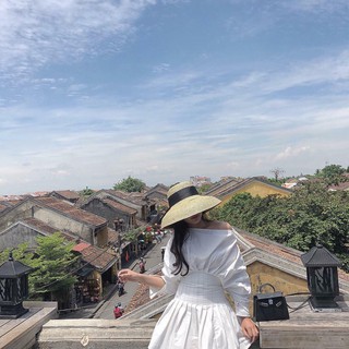 Mũ cói đi biển lồng đèn cao cấp