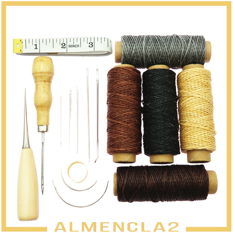 [ALMENCLA2] 16Pcs Leather Craft Kit Sewing Stitching Awl Thimble Ruler Working Tool Set