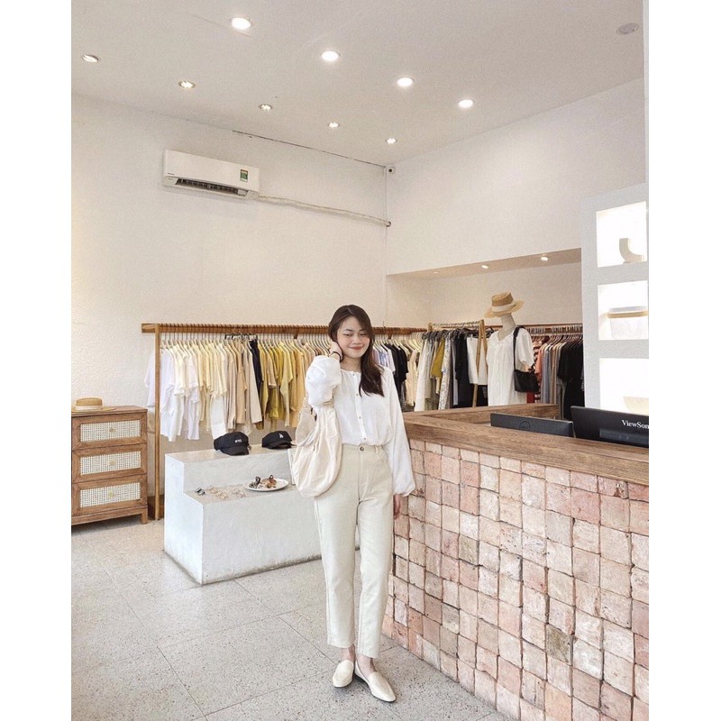 Set áo nút vintage kèm quần suông kaki