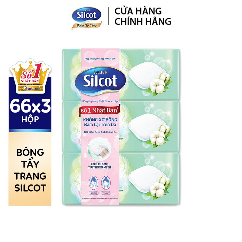 Combo 3 Bông tẩy trang cao cấp Silcot Premium hộp 66 miếng