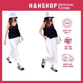 Quần lửng ống rộng, quần ống suông lửng nữ chất đũi, quần lưng cao free size-002- H&Hshop