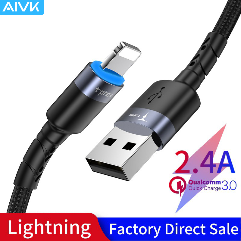 T-phox USB Lightning Led Cáp sạc 1.2m，Cáp USB sạc nhanh T-phox cho iphone 5 6 7 8 X XS MAX XR...