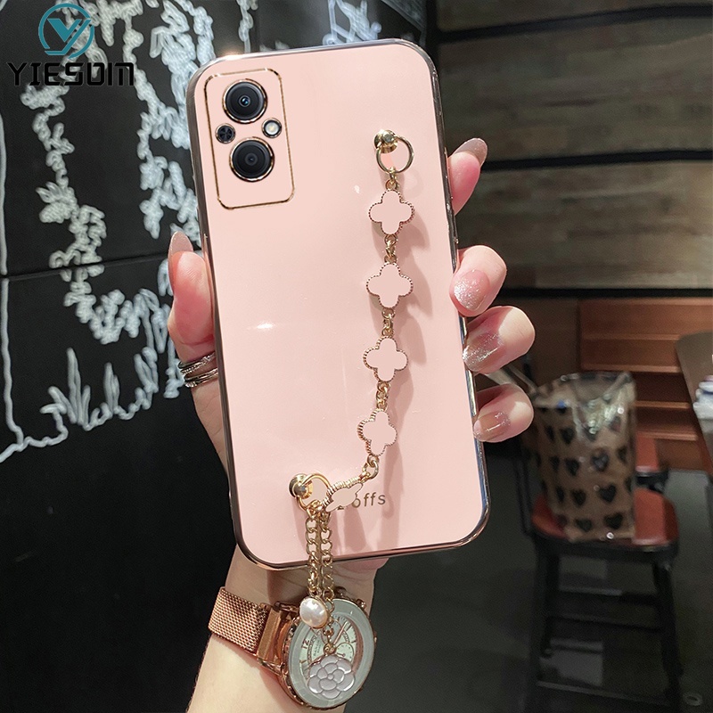 Ốp Điện Thoại Silicon Mềm Họa Tiết Chiếc Lá May Mắn Gắn Dây Đeo Tay Cho OPPO Reno 7Z 7 6 4 5 4G 5G 5F 4F