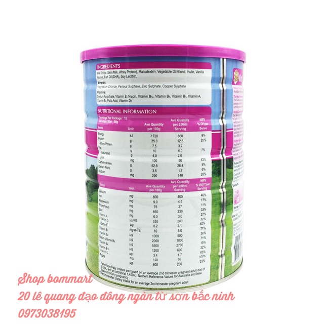 Sữa bầu dinh dưỡng oz farm nội địa úc hộp 900g date 12/2020